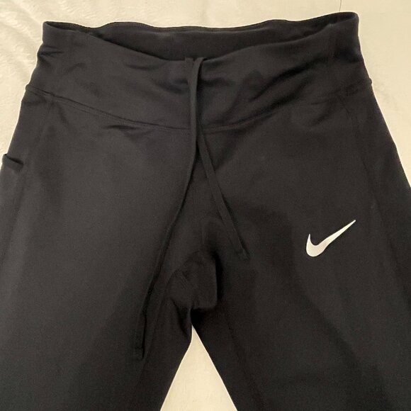 Nike Dri-Fit Pants Women Activewear Size XS Athletic Black Runner Jogger Strings - Picture 3 of 10